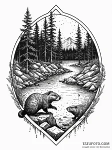 A watchful beaver building a dam, nature scen... - эскиз тату (№1751627292_0, 04.07.2025 11:08) — Tatufoto.com