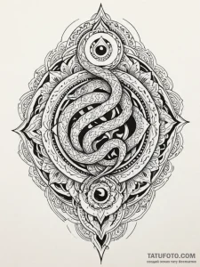 Hallowed serpent devouring celestial flame, a... - эскиз тату (№1751627550_0, 04.07.2025 11:12) — Tatufoto.com