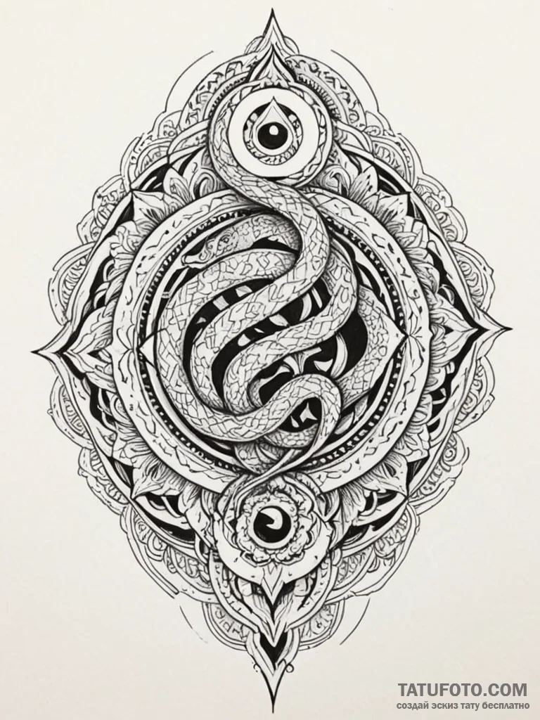 Hallowed serpent devouring celestial flame, a... - эскиз тату (№1751627550_0, 04.07.2025 11:12) — Tatufoto.com
