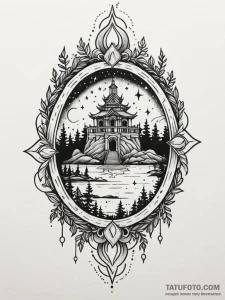 Overgrown temple beneath starry sky, tattoo f... - эскиз тату (№1751627635_0, 04.07.2025 11:13) — Tatufoto.com