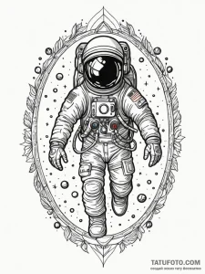 Astronaut, ink illustration for tattoo, fine... - эскиз тату (№1751627721_0, 04.07.2025 11:15) — Tatufoto.com