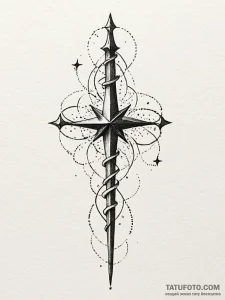 Onyx staff crowned in stars, artistic tattoo... - эскиз тату (№1751627977_0, 04.07.2025 11:19) — Tatufoto.com