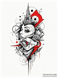 E, tattoo drawing outline, black and red ink,... - эскиз тату (№1751628063_0, 04.07.2025 11:21) — Tatufoto.com