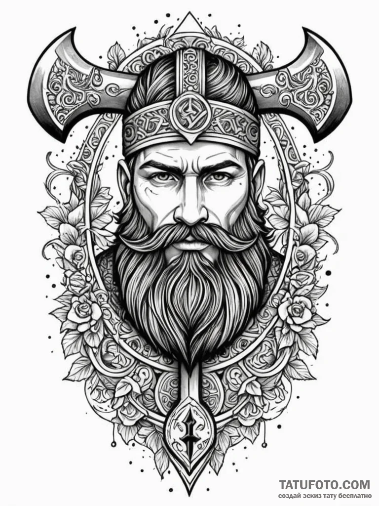 Bearded axe wreathed in ancient runes, tattoo... - эскиз тату (№1751628319_0, 04.07.2025 11:25) — Tatufoto.com