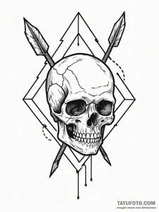 Broken arrow lodged in skull, tattoo flash sh... - эскиз тату (№1751628405_0, 04.07.2025 11:26) — Tatufoto.com