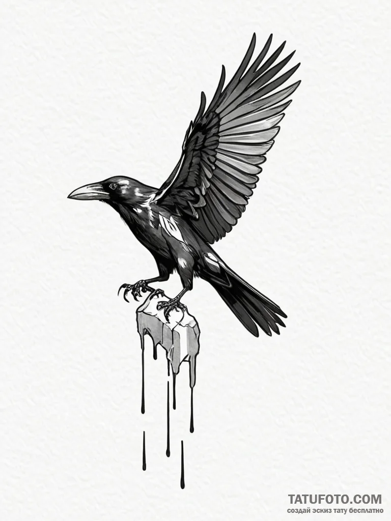 Animated crow with shifting form, artistic ta... - эскиз тату (№1751628833_0, 04.07.2025 11:33) — Tatufoto.com