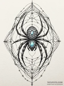 Opal spider weaving in void, tattoo line art,... - эскиз тату (№1751629260_0, 04.07.2025 11:41) — Tatufoto.com