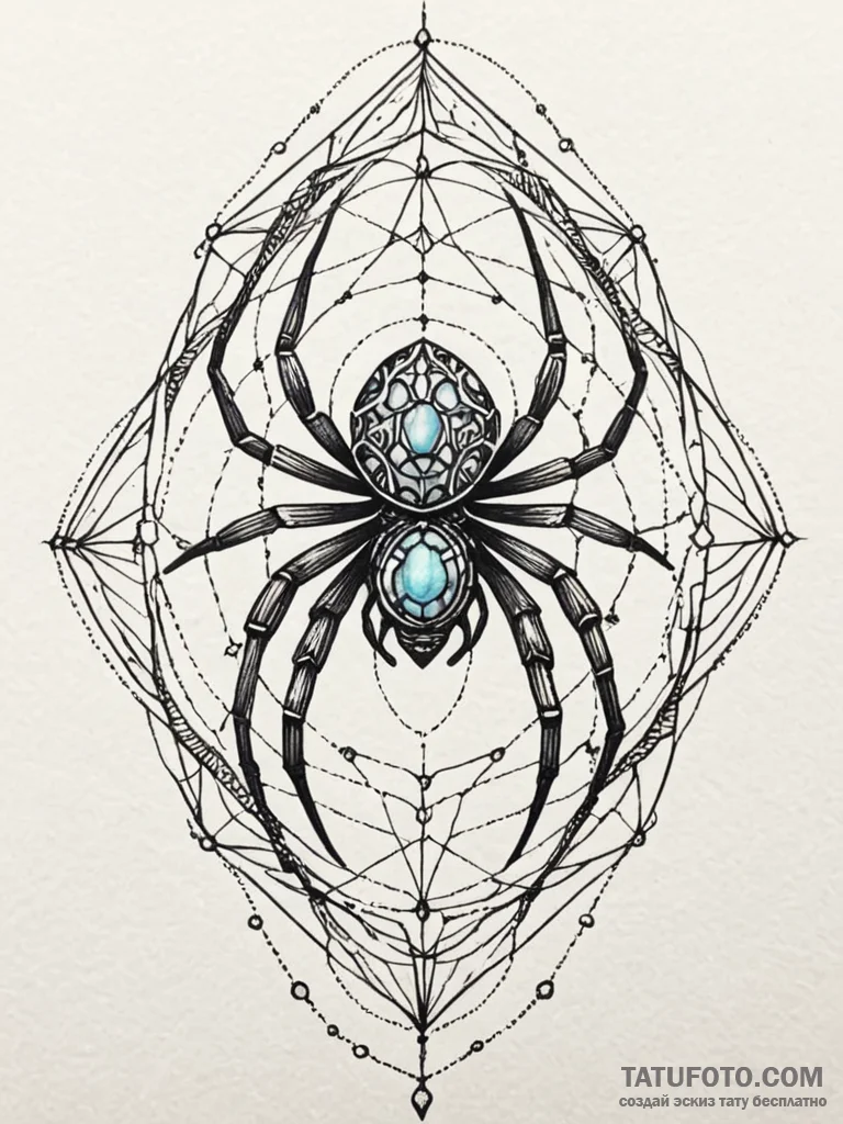 Opal spider weaving in void, tattoo line art,... - эскиз тату (№1751629260_0, 04.07.2025 11:41) — Tatufoto.com