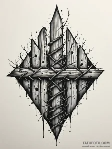 A detailed broken fence, boundary,, tattoo fl... - эскиз тату (№1751629348_0, 04.07.2025 11:42) — Tatufoto.com