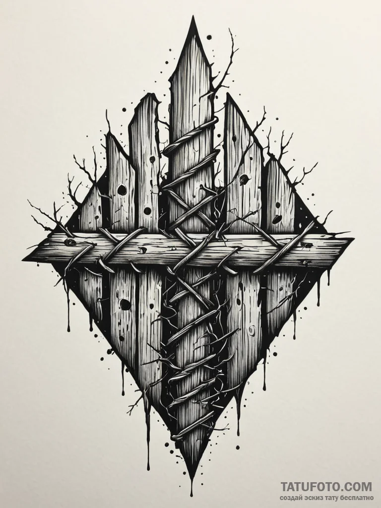 A detailed broken fence, boundary,, tattoo fl... - эскиз тату (№1751629348_0, 04.07.2025 11:42) — Tatufoto.com