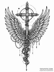 Lunar wings wrapped in chains, artistic tatto... - эскиз тату (№1751629783_0, 04.07.2025 11:49) — Tatufoto.com