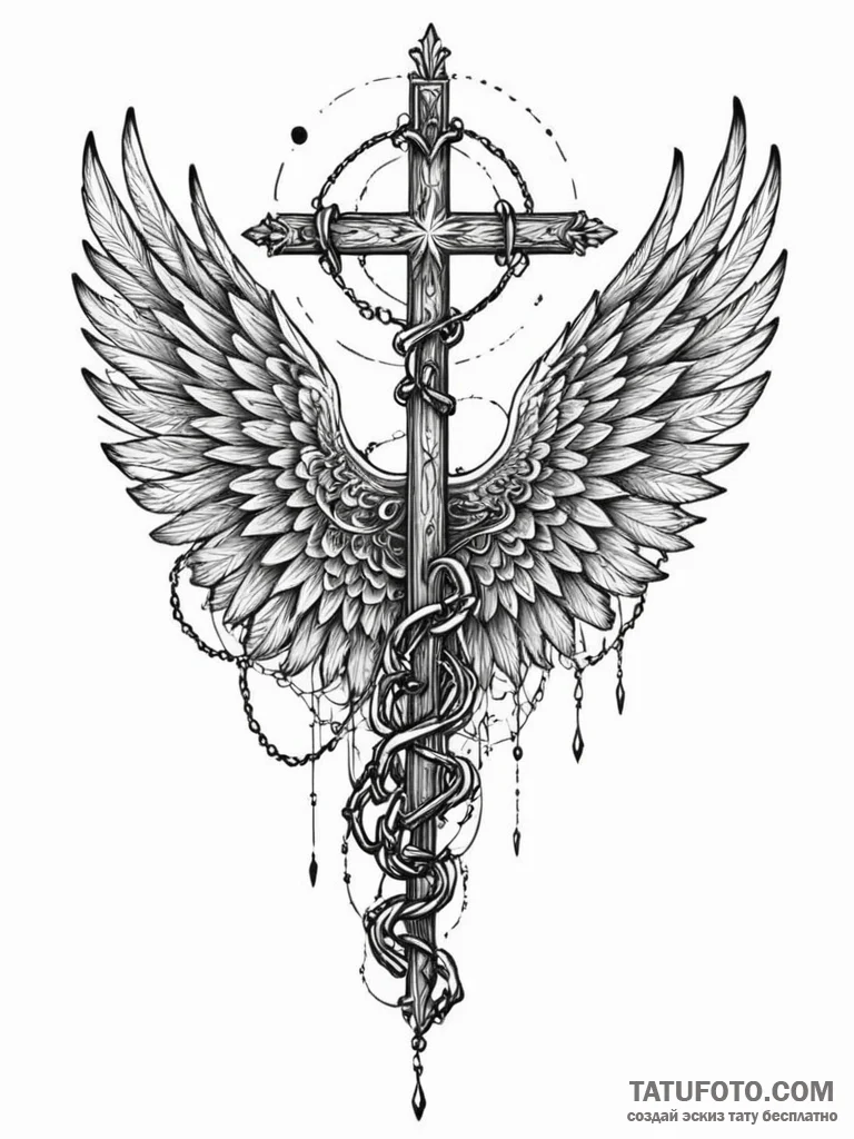 Lunar wings wrapped in chains, artistic tatto... - эскиз тату (№1751629783_0, 04.07.2025 11:49) — Tatufoto.com