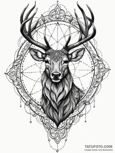 Dark stag crowned with roots, tattoo drawing... - эскиз тату (№1751629953_0, 04.07.2025 11:52) — Tatufoto.com