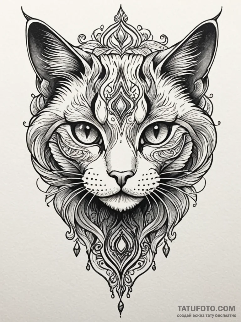 Ashen cat with hollow eyes, tattoo line art,... - эскиз тату (№1751630041_0, 04.07.2025 11:54) — Tatufoto.com