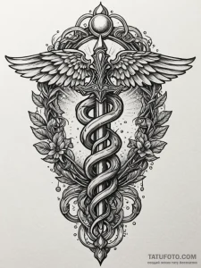 Caduceus staff, representing balance and nego... - эскиз тату (№1751634499_0, 04.07.2025 13:08) — Tatufoto.com