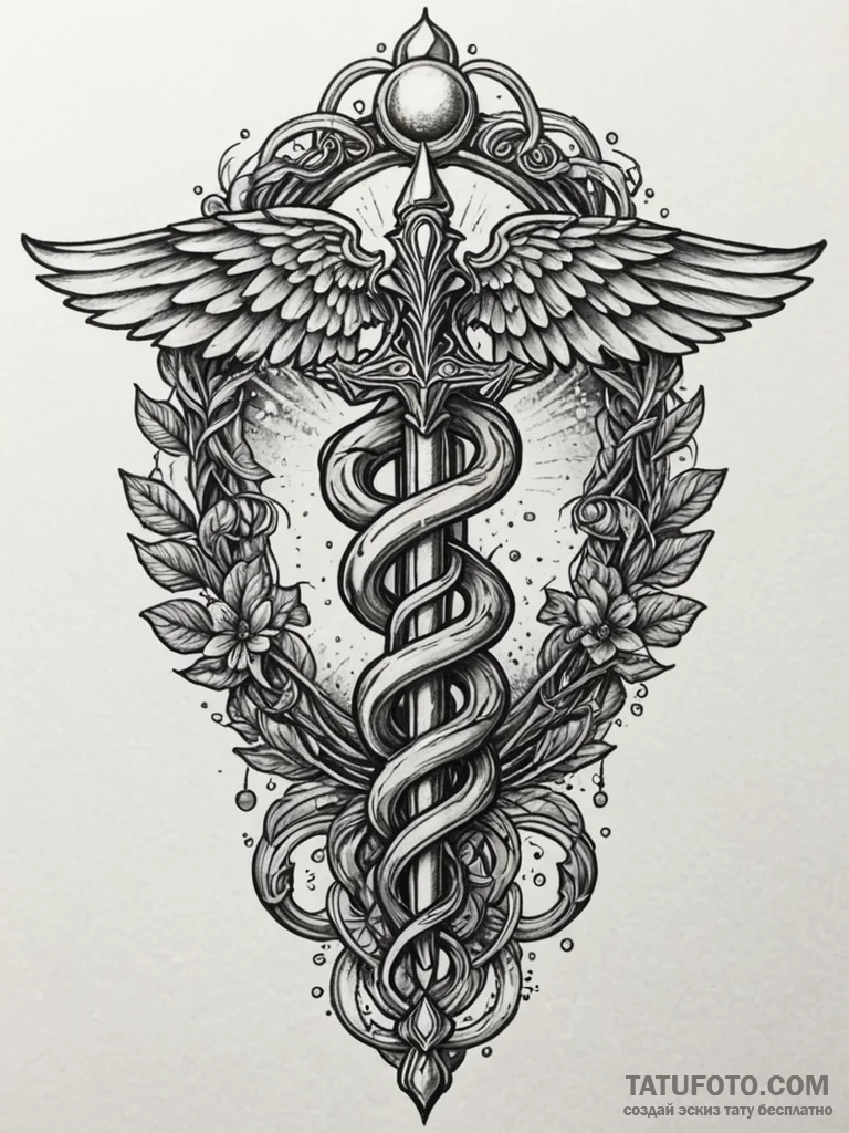 Caduceus staff, representing balance and nego… — эскиз тату (№1751634499_0, 04.07.2025 13:08) — Tatufoto.com