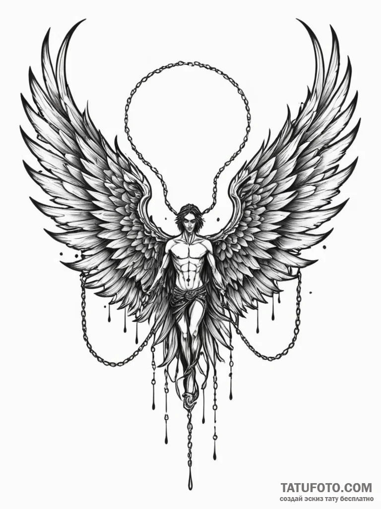 Chained wings broken and burned, concept art… — эскиз тату (№1751634584_0, 04.07.2025 13:09) — Tatufoto.com