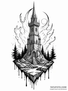 Night talon beneath spectral spire, ink illus... - эскиз тату (№1751634930_0, 04.07.2025 13:15) — Tatufoto.com