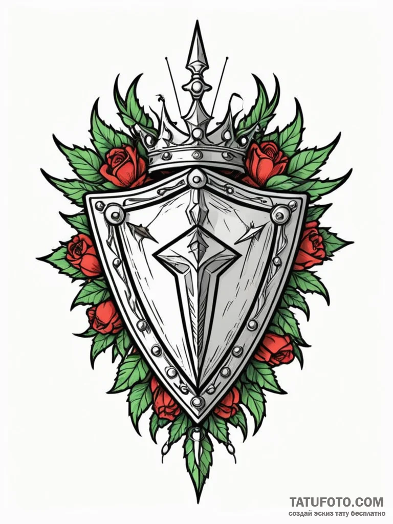 Kite shield crowned with thorns, tattoo drawi... - эскиз тату (№1751635015_0, 04.07.2025 13:16) — Tatufoto.com