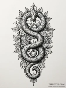 Glyph-etched serpent crowned in ivy, tattoo l... - эскиз тату (№1751635102_0, 04.07.2025 13:18) — Tatufoto.com