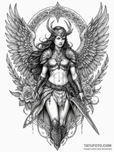 A valkyrie carrying a fallen soldier, artisti... - эскиз тату (№1751635188_0, 04.07.2025 13:19) — Tatufoto.com