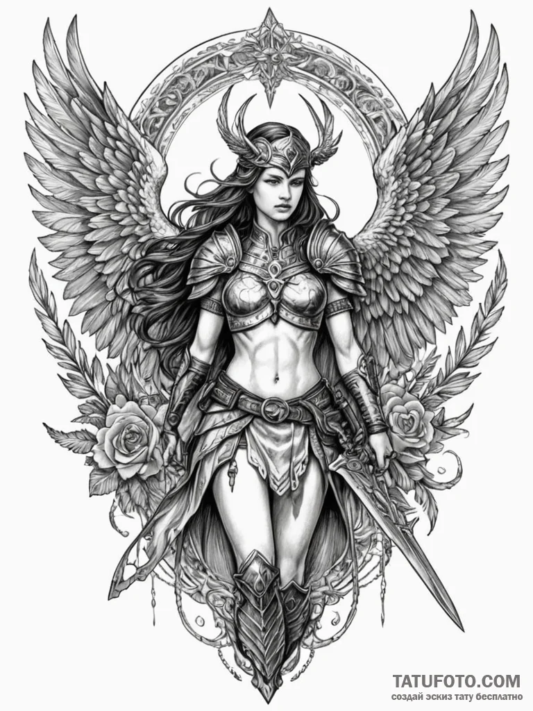 A valkyrie carrying a fallen soldier, artisti... - эскиз тату (№1751635188_0, 04.07.2025 13:19) — Tatufoto.com