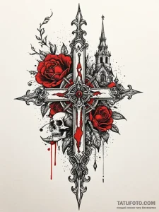 Haunted bloom beneath bone spire, artistic ta... - эскиз тату (№1751635447_0, 04.07.2025 13:24) — Tatufoto.com
