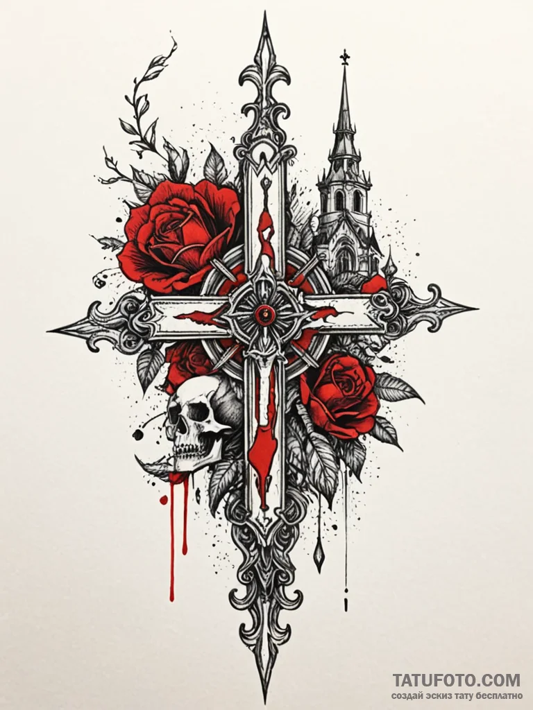 Haunted bloom beneath bone spire, artistic ta... - эскиз тату (№1751635447_0, 04.07.2025 13:24) — Tatufoto.com