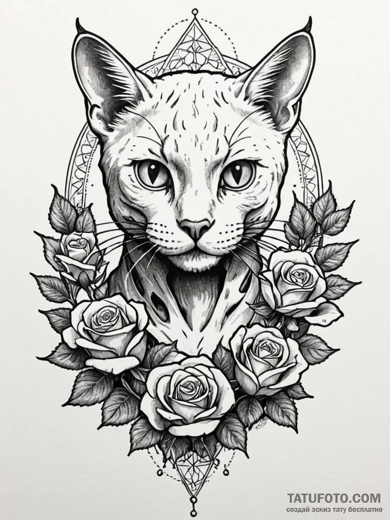 Schrodinger's cat, both alive and skeletal, t... - эскиз тату (№1751635615_0, 04.07.2025 13:26) — Tatufoto.com