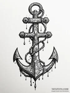 Iron anchor submerged in abyss, tattoo flash... - эскиз тату (№1751635700_0, 04.07.2025 13:28) — Tatufoto.com