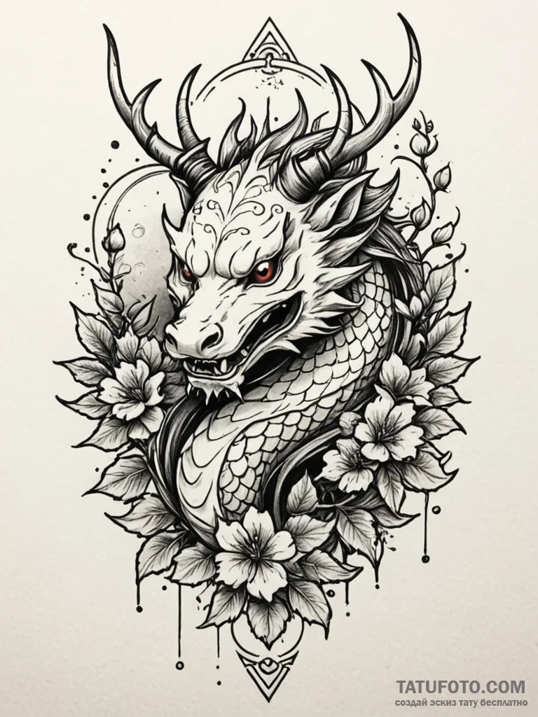 Spectral stag crowned with ivy, tattoo line a... - эскиз тату (№1751635872_0, 04.07.2025 13:31) — Tatufoto.com
