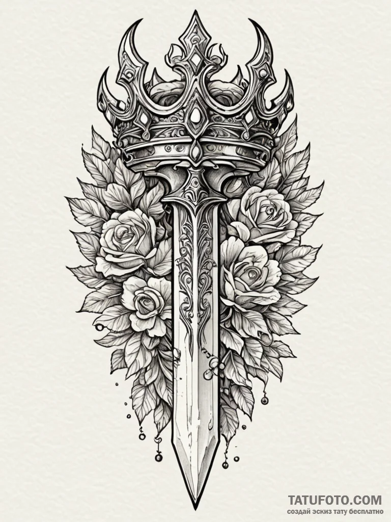 Dagger within frozen crown, ink illustration... - эскиз тату (№1751635957_0, 04.07.2025 13:32) — Tatufoto.com