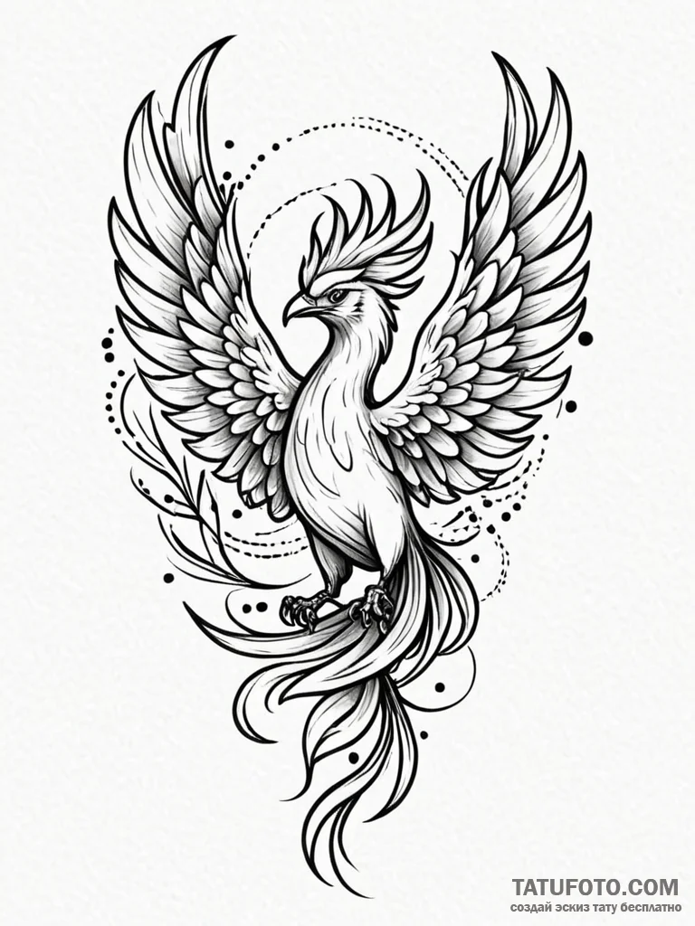 Phoenix, tattoo line art, soft whip shading,... - эскиз тату (№1751636042_0, 04.07.2025 13:34) — Tatufoto.com