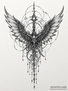 Witch wings beneath starlit sky, ink illustra... - эскиз тату (№1751636127_0, 04.07.2025 13:35) — Tatufoto.com