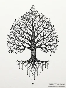 Glyph-etched crown beneath spectral tree, tat... - эскиз тату (№1751637484_0, 04.07.2025 13:58) — Tatufoto.com