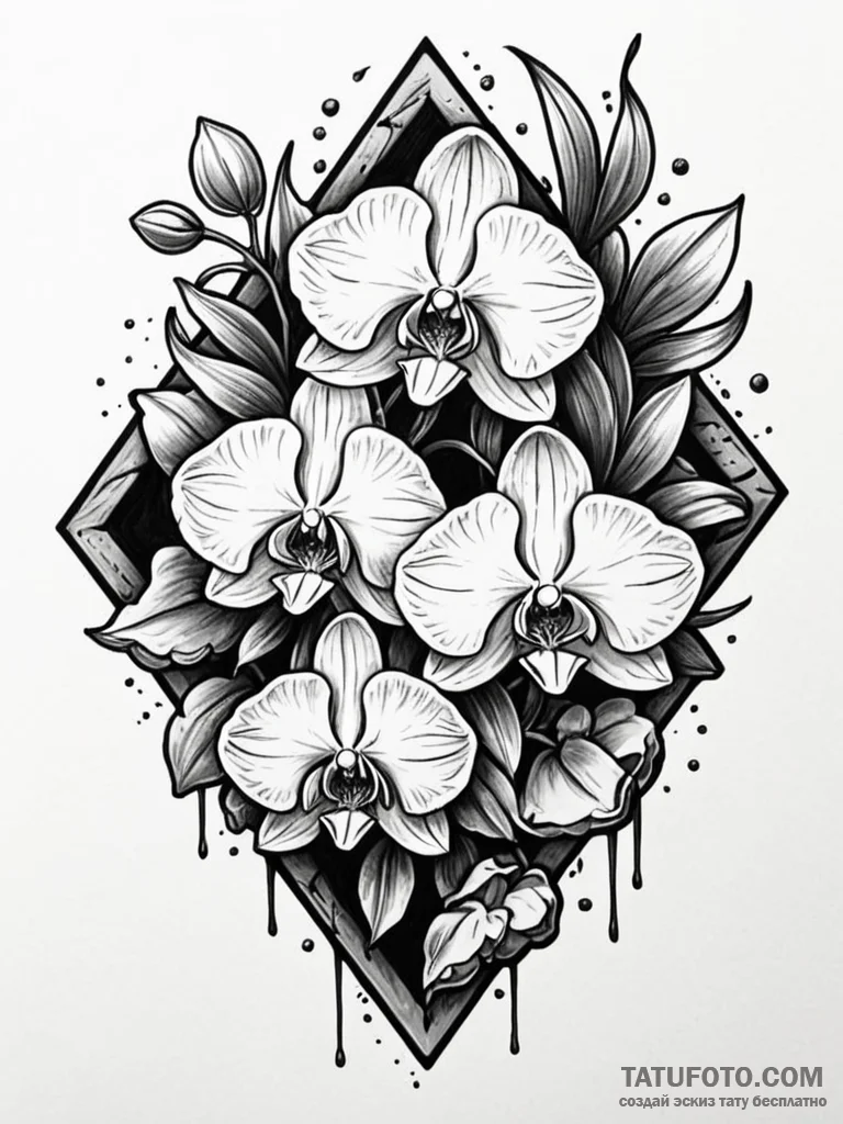 Orchid blooming through stone wall, tattoo fl... - эскиз тату (№1751637569_0, 04.07.2025 13:59) — Tatufoto.com