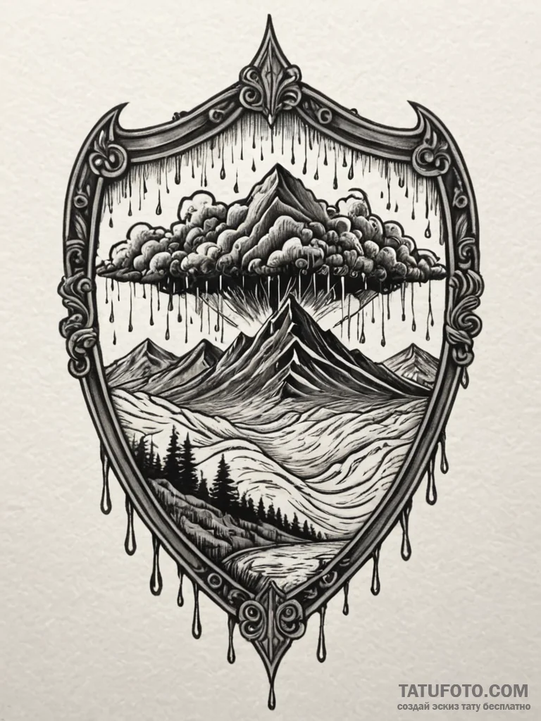 Rain-slicked shield beneath spectral storm, t... - эскиз тату (№1751640639_0, 04.07.2025 14:50) — Tatufoto.com