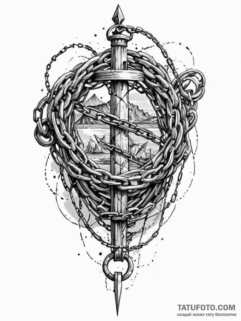 Sunken relic bound in chains, concept art for... - эскиз тату (№1751641022_0, 04.07.2025 14:57) — Tatufoto.com
