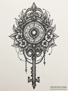 Ashen key unlocking void, tattoo line art, on... - эскиз тату (№1751641108_0, 04.07.2025 14:58) — Tatufoto.com