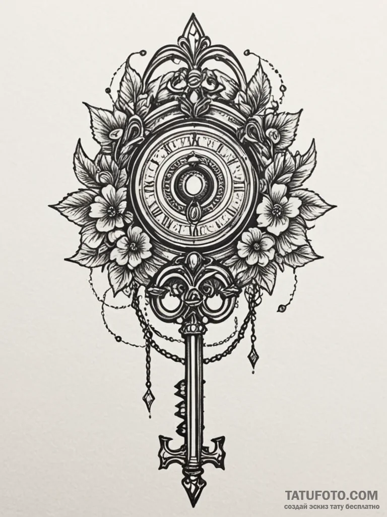 Ashen key unlocking void, tattoo line art, on... - эскиз тату (№1751641108_0, 04.07.2025 14:58) — Tatufoto.com