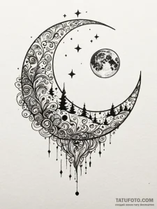 A whimsical bubble floating towards moon, dre... - эскиз тату (№1751641194_0, 04.07.2025 14:59) — Tatufoto.com