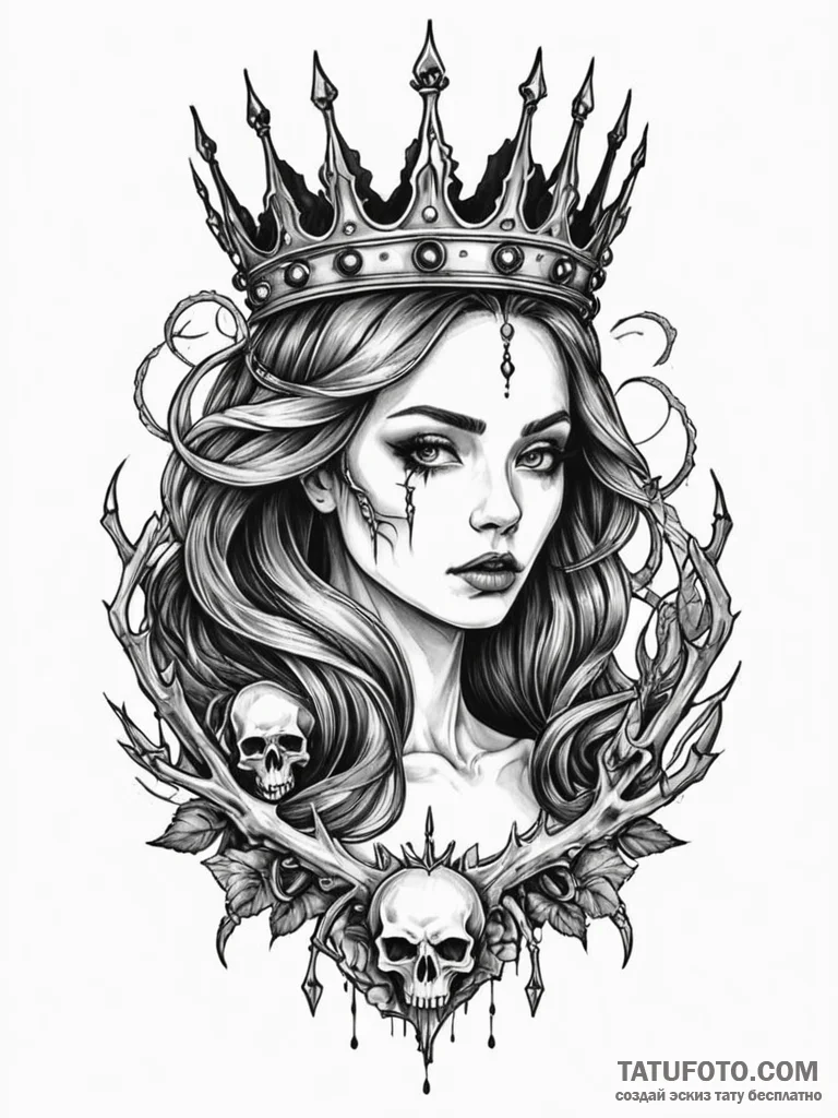 Abyssal queen with crown of bones, tattoo ske... - эскиз тату (№1751641368_0, 04.07.2025 15:02) — Tatufoto.com