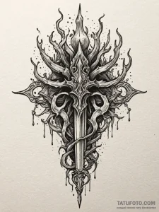 Flaming dagger crowned in roots, ink illustra... - эскиз тату (№1751641542_0, 04.07.2025 15:05) — Tatufoto.com
