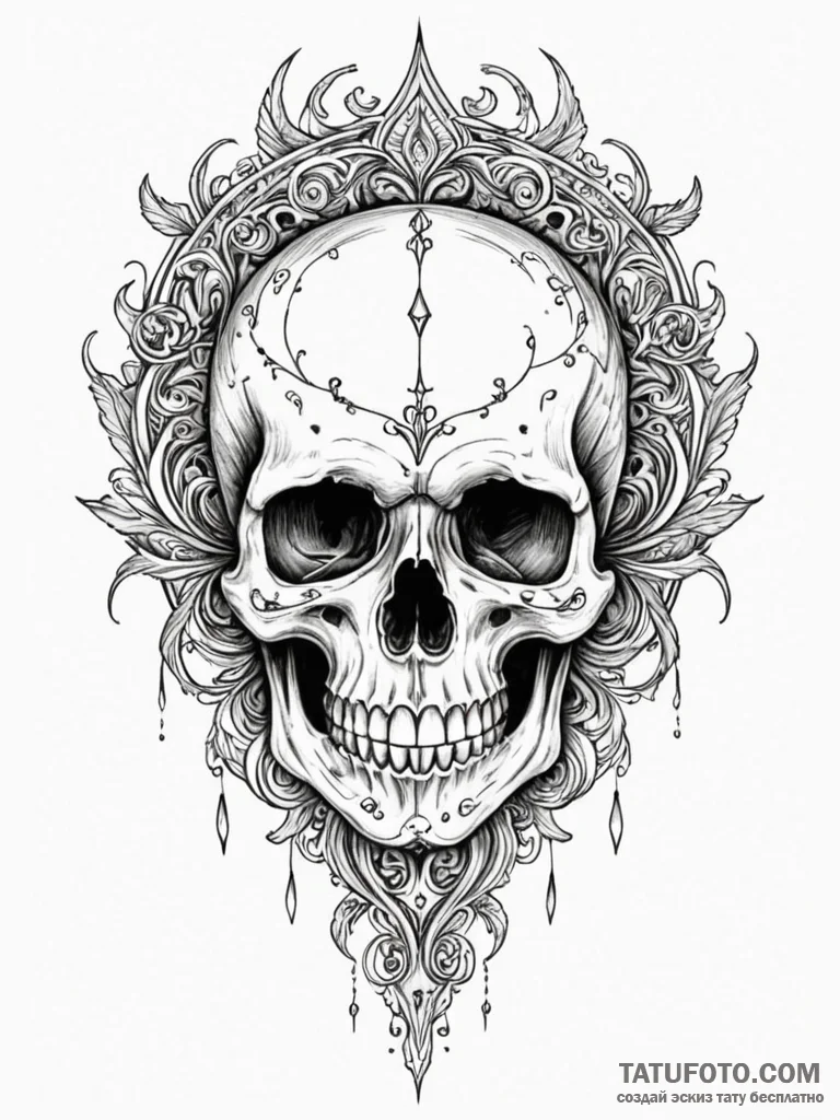 Ashen blade pierced through skull, ink illust... - эскиз тату (№1751641889_0, 04.07.2025 15:11) — Tatufoto.com