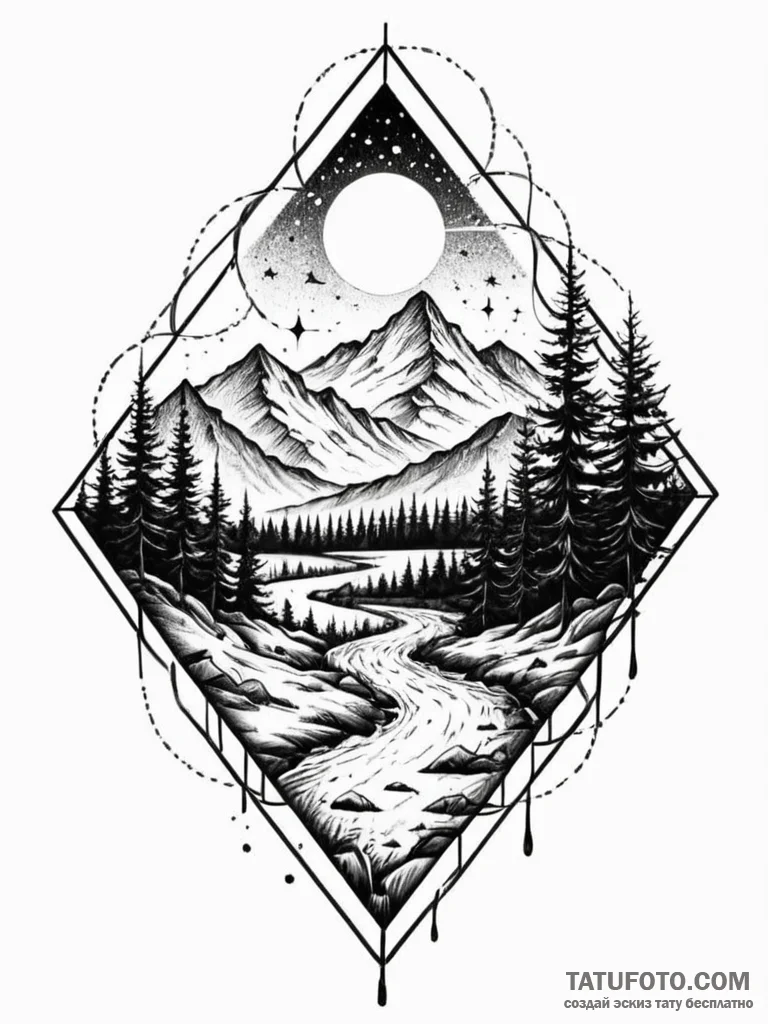 A dotwork landscape, concept art for tattoo,... - эскиз тату (№1751642235_0, 04.07.2025 15:17) — Tatufoto.com