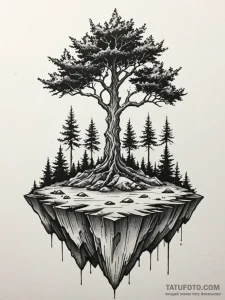 A floating island with a single tree, tattoo... - эскиз тату (№1751642579_0, 04.07.2025 15:22) — Tatufoto.com