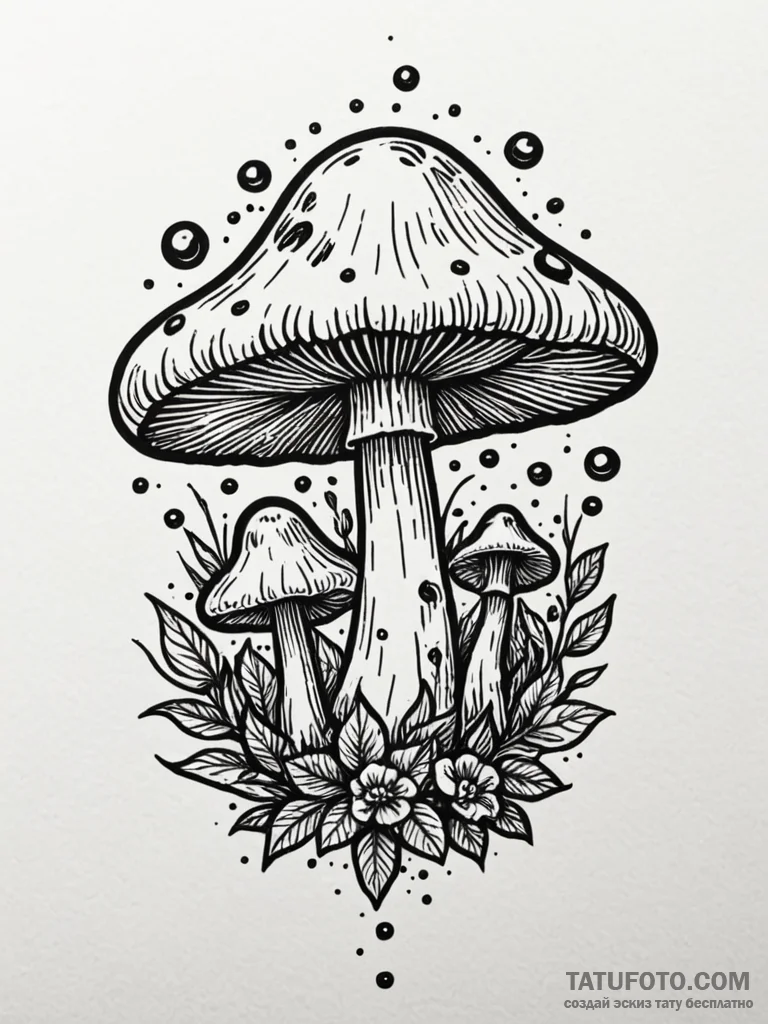 Mushroom spores clouding relic, tattoo drawin… — эскиз тату (№1751642665_0, 04.07.2025 15:24) — Tatufoto.com