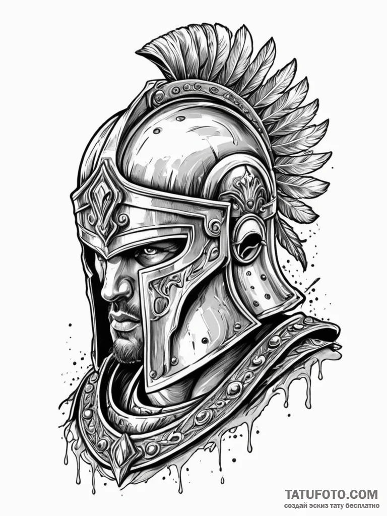 A roman centurion helmet with battle damage,... - эскиз тату (№1751642837_0, 04.07.2025 15:27) — Tatufoto.com