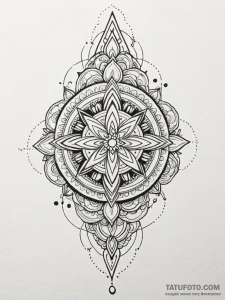 Glyph-etched dagger beneath celestial bloom,... - эскиз тату (№1751642922_0, 04.07.2025 15:28) — Tatufoto.com