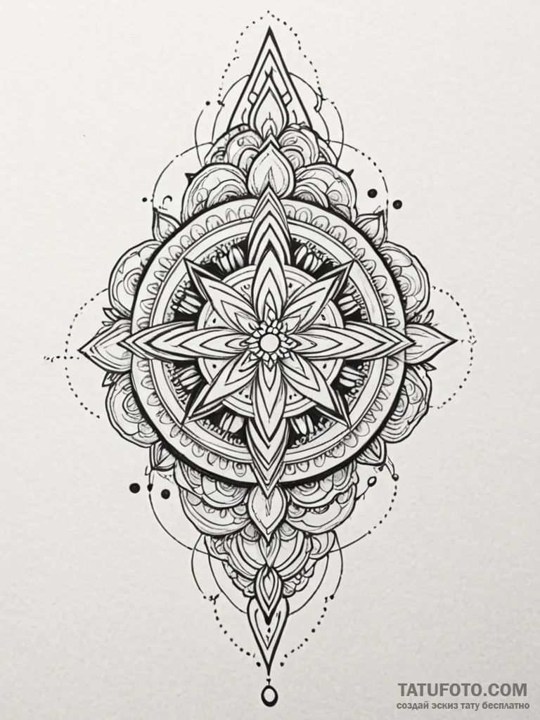 Glyph-etched dagger beneath celestial bloom,... - эскиз тату (№1751642922_0, 04.07.2025 15:28) — Tatufoto.com